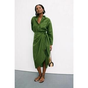 Apiece Apart Green Alessandra Sarong Shirt Dress Size 4 with Discoloration